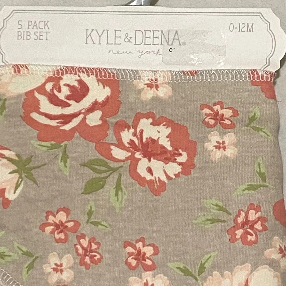 Kyle & Deena 5 Pack Bandana Bib‎ Set Floral Pink Grey Boho Cottage Floral Girls